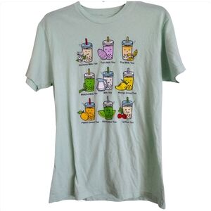 Box Lunch All the Boba mint green tshirt with boba drink images size medium